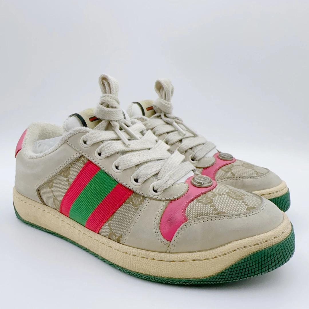 98新/古驰/Gucci35码/经典粉色做旧小脏鞋/YM00992