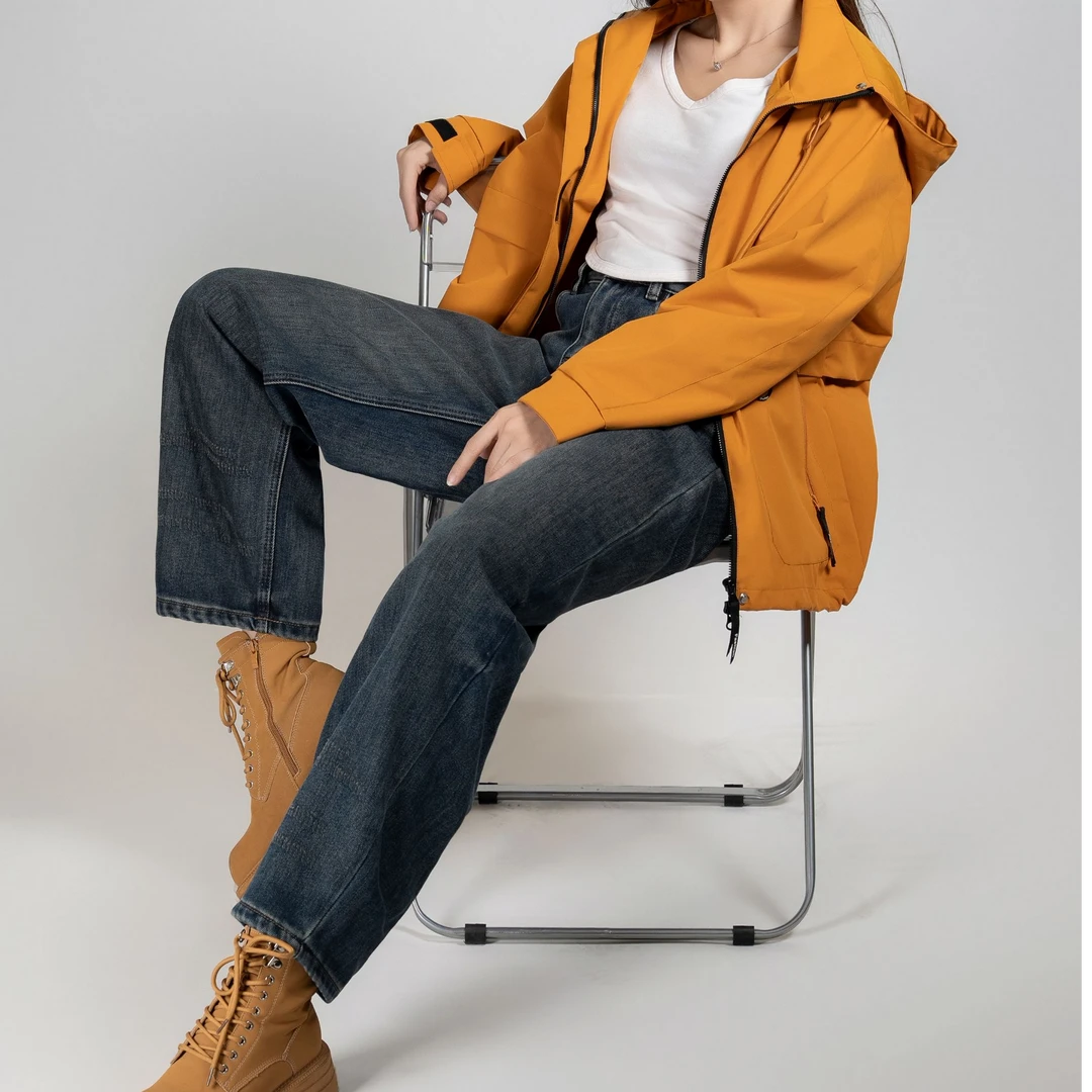 【遇见欧法】单扣高腰设计感复古气质显高显瘦阔腿直筒牛仔裤女