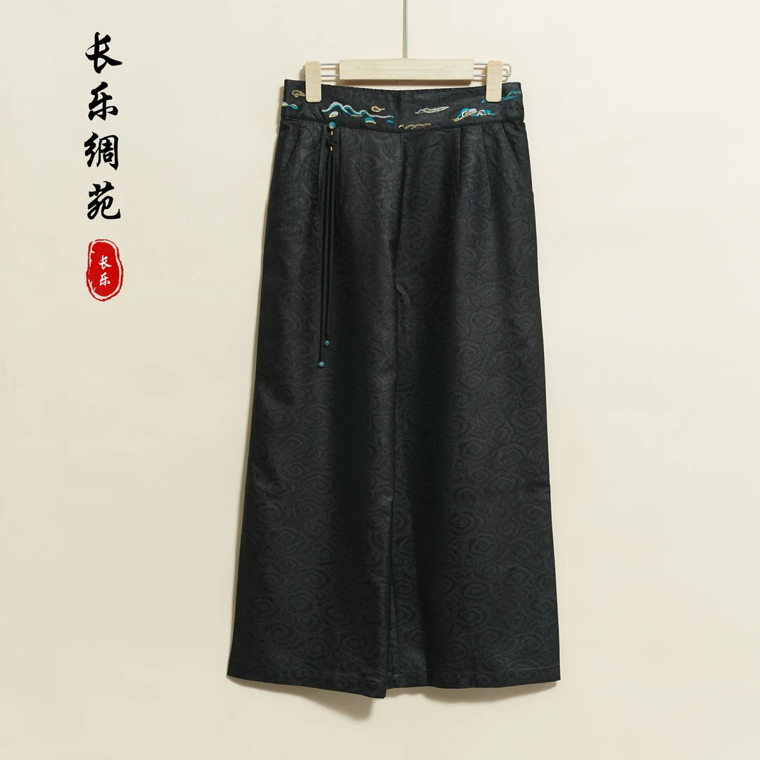 【长乐绸苑】新中式国风休闲提花直筒长裤（H211）