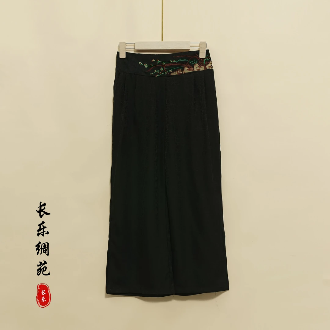 【长乐绸苑】新中式国风松紧腰龟裂纹休闲直筒裤（C0110）