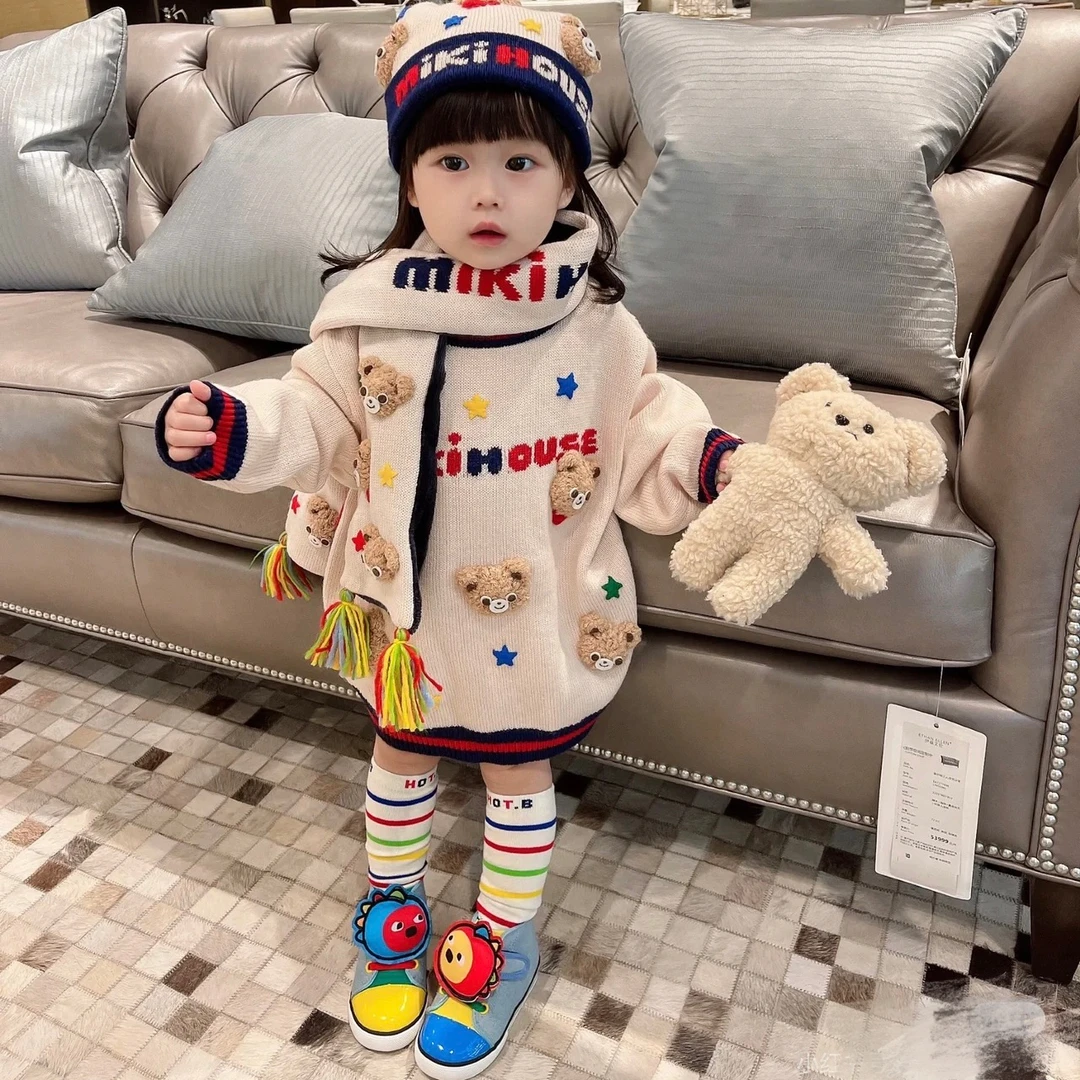 男宝女宝针织卡通五熊五兔圆领套头毛衣