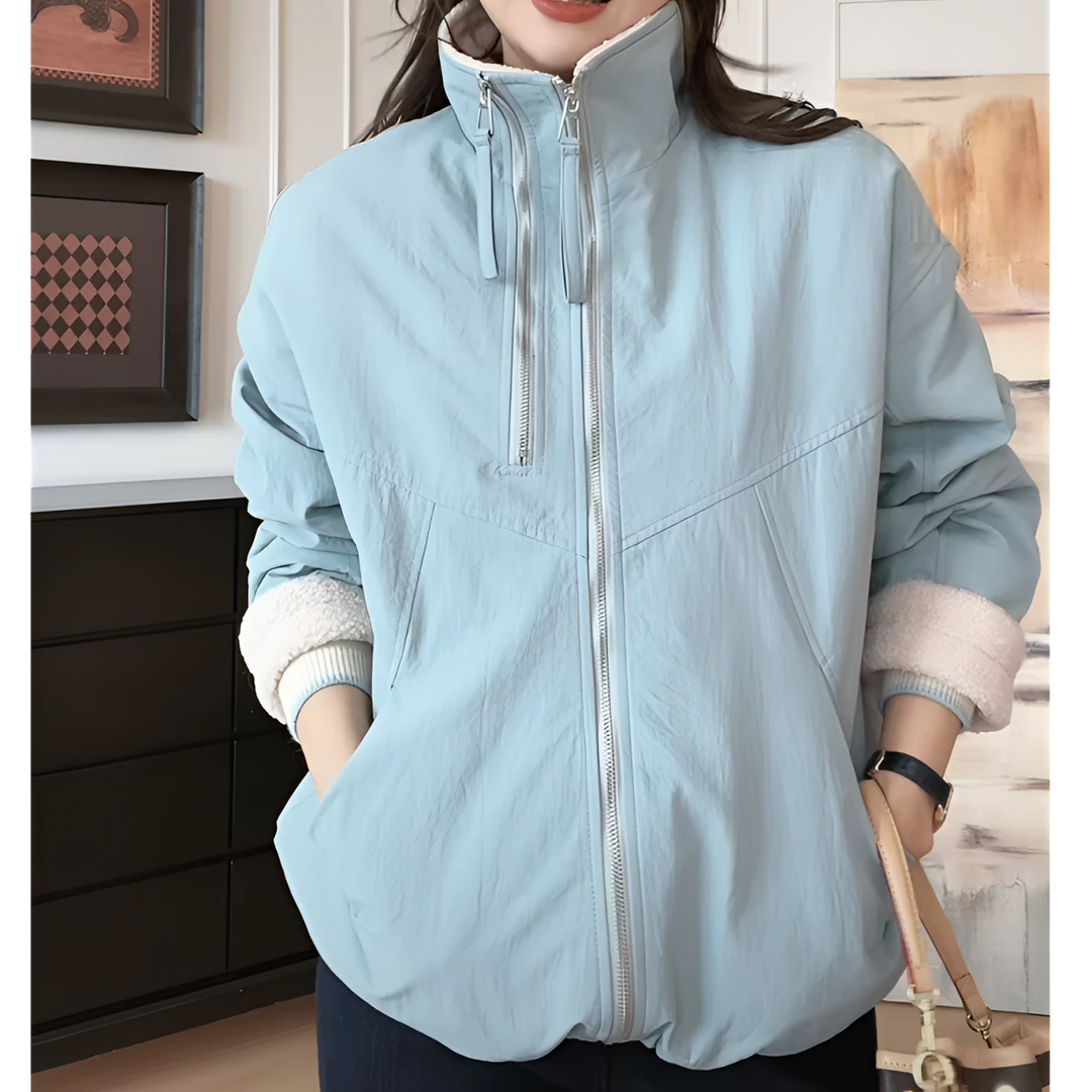 【YHH】冬季韩版时尚潮流保暖休闲双拉链拼接立领外套-YHW5103