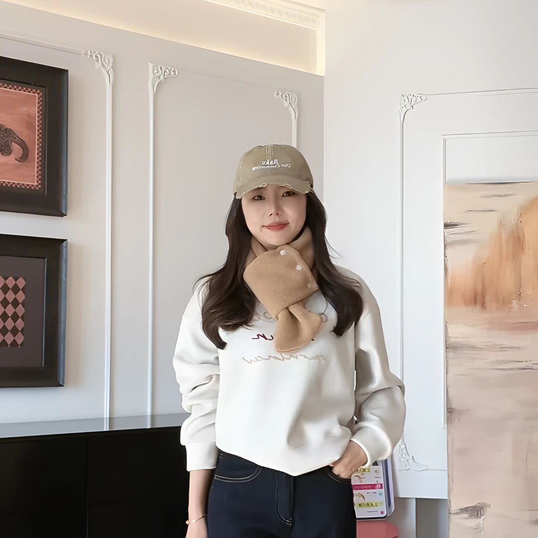 【YHH】冬季休闲宽松舒适加绒保暖带围巾字母卫衣-YHW5100