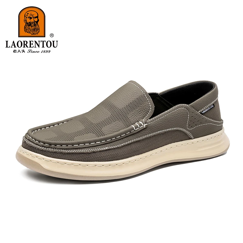 老人头新款休闲皮鞋男士舒适时尚夏季透气软底休闲鞋百搭潮流防滑