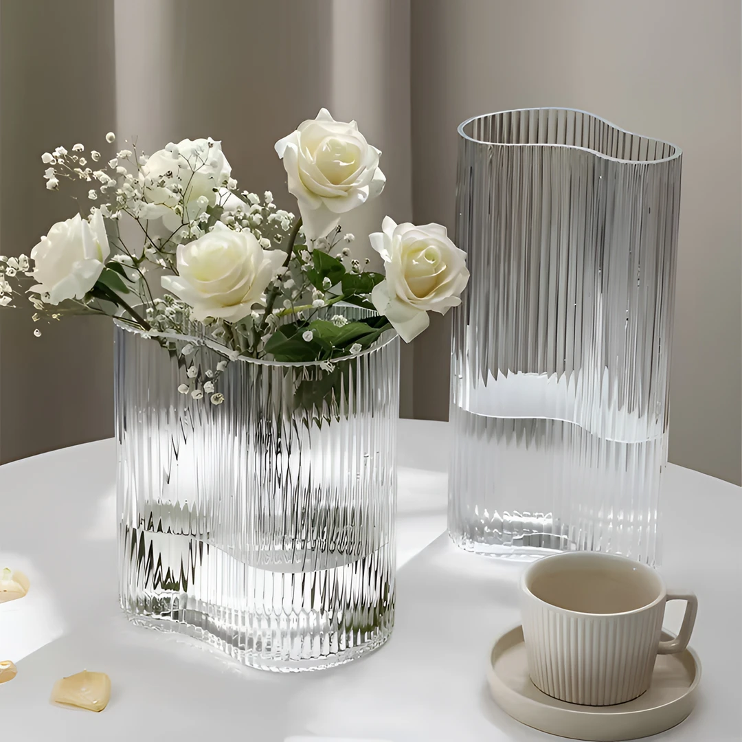 北欧ins透明玻璃花瓶水培客厅插花器现代简约插花宽口创意鲜花器