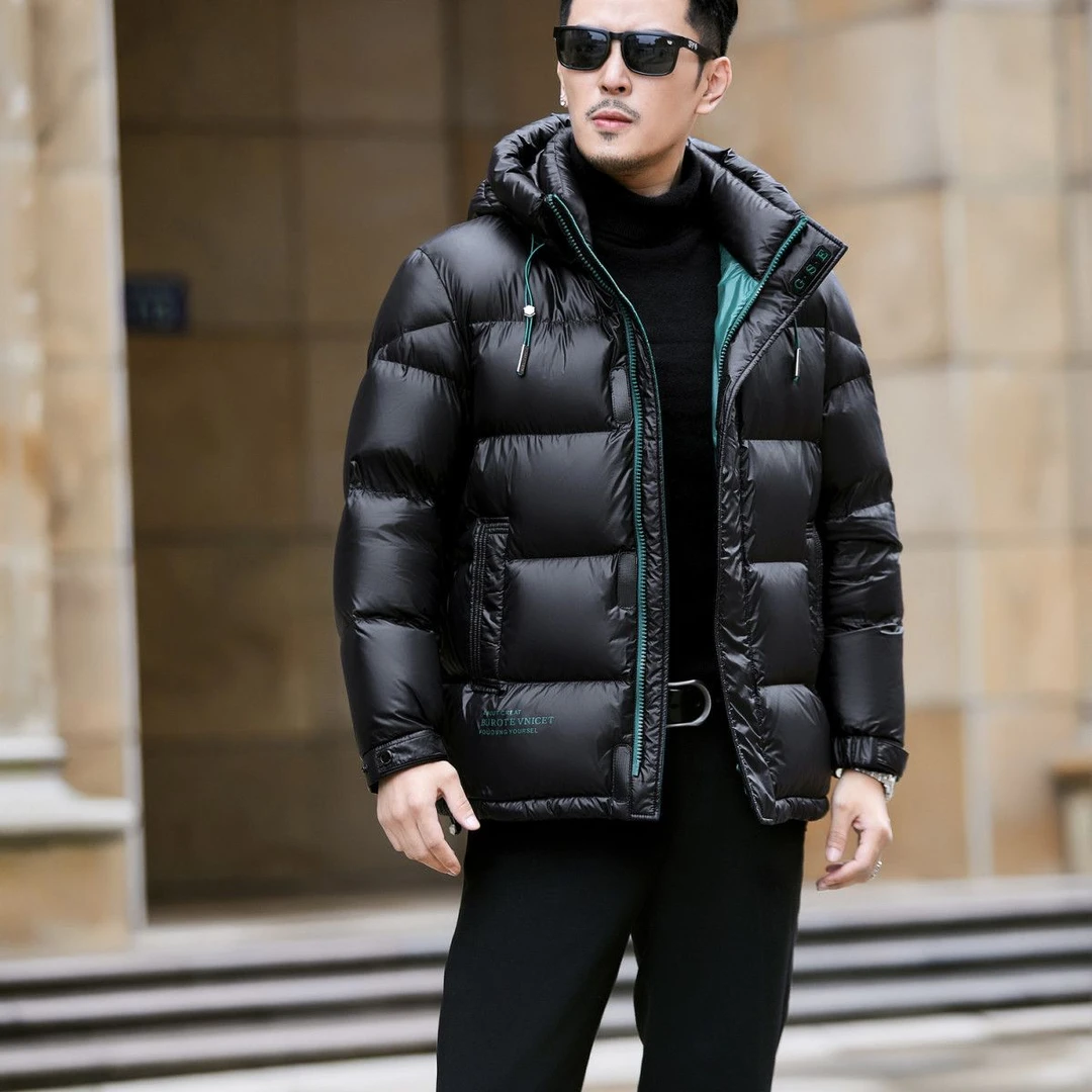 波司登加厚保暖羽绒服高档免洗鸭绒冬季新款黑金男士连帽亮面短款