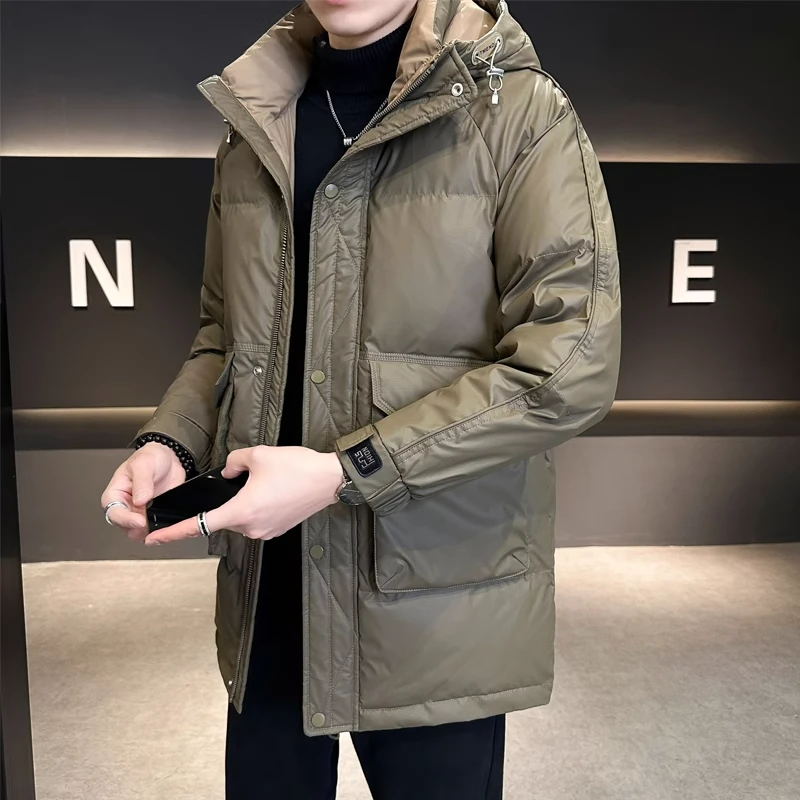 波司登连帽羽绒服男士中长款冬季2023新款潮牌高端青年加厚男装外