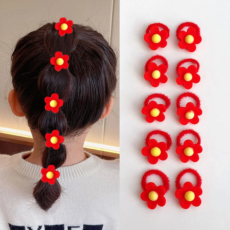 韩国毛绒小号发圈宝宝红色头绳可爱花朵橡皮筋儿童女童头绳发饰