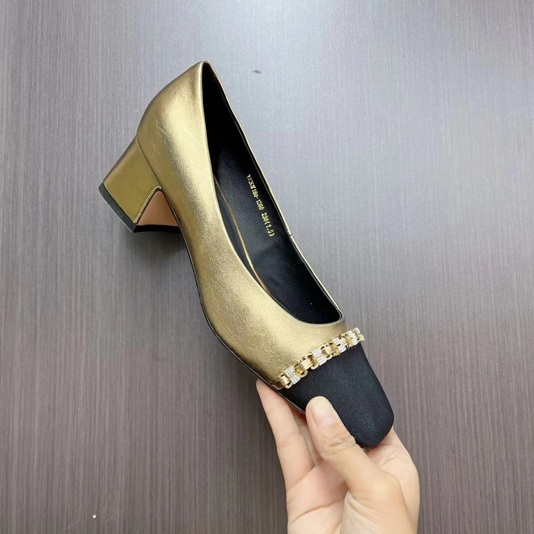 CL4667  古铜色  高级新款粗跟方头浅口女士单鞋
