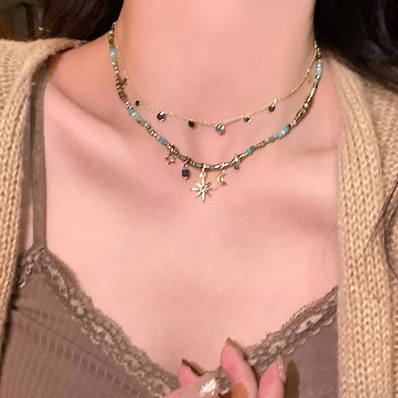 合金吊坠 美拉德民族风太阳花项链女小众高级叠戴小众复古度假风