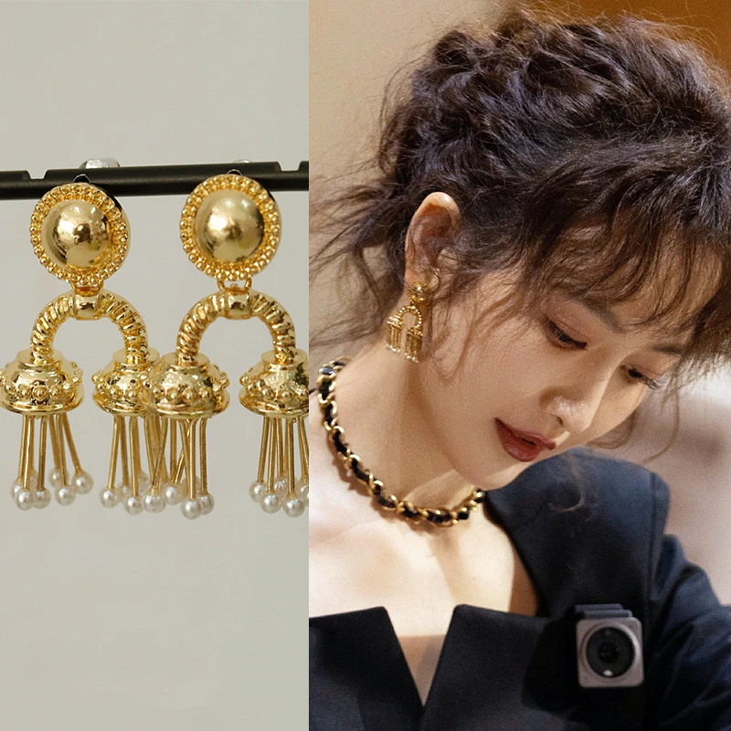 王鸥同款中古耳环小众设计高级感个性耳饰新款流苏耳坠女