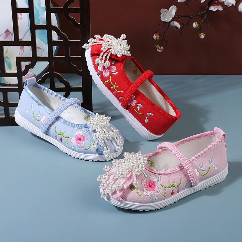 春秋新款女童复古儿童绣花鞋子中国风软底宝宝汉服鞋女童鞋