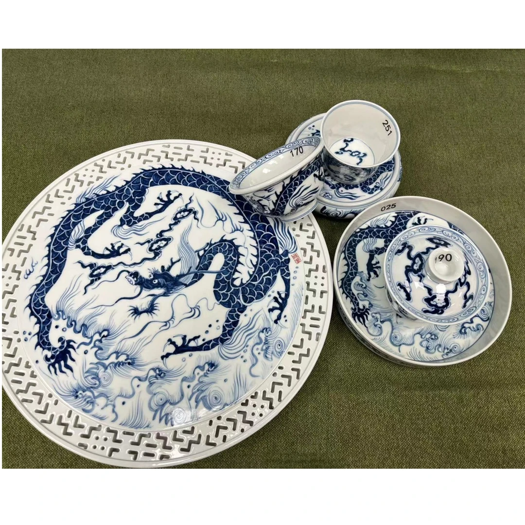 景德镇手绘仿古元青花龙纹茶器