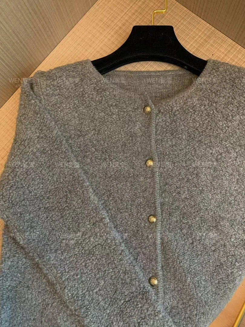 【WEN私服】2024秋季新款圆领气质长袖毛圈拉条外套上衣WWW0318