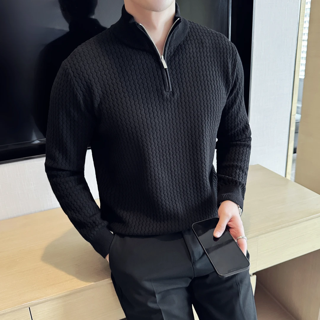 半拉链条纹毛衣男立领秋季新款慵懒高级感宽松套头打底针织衫外套