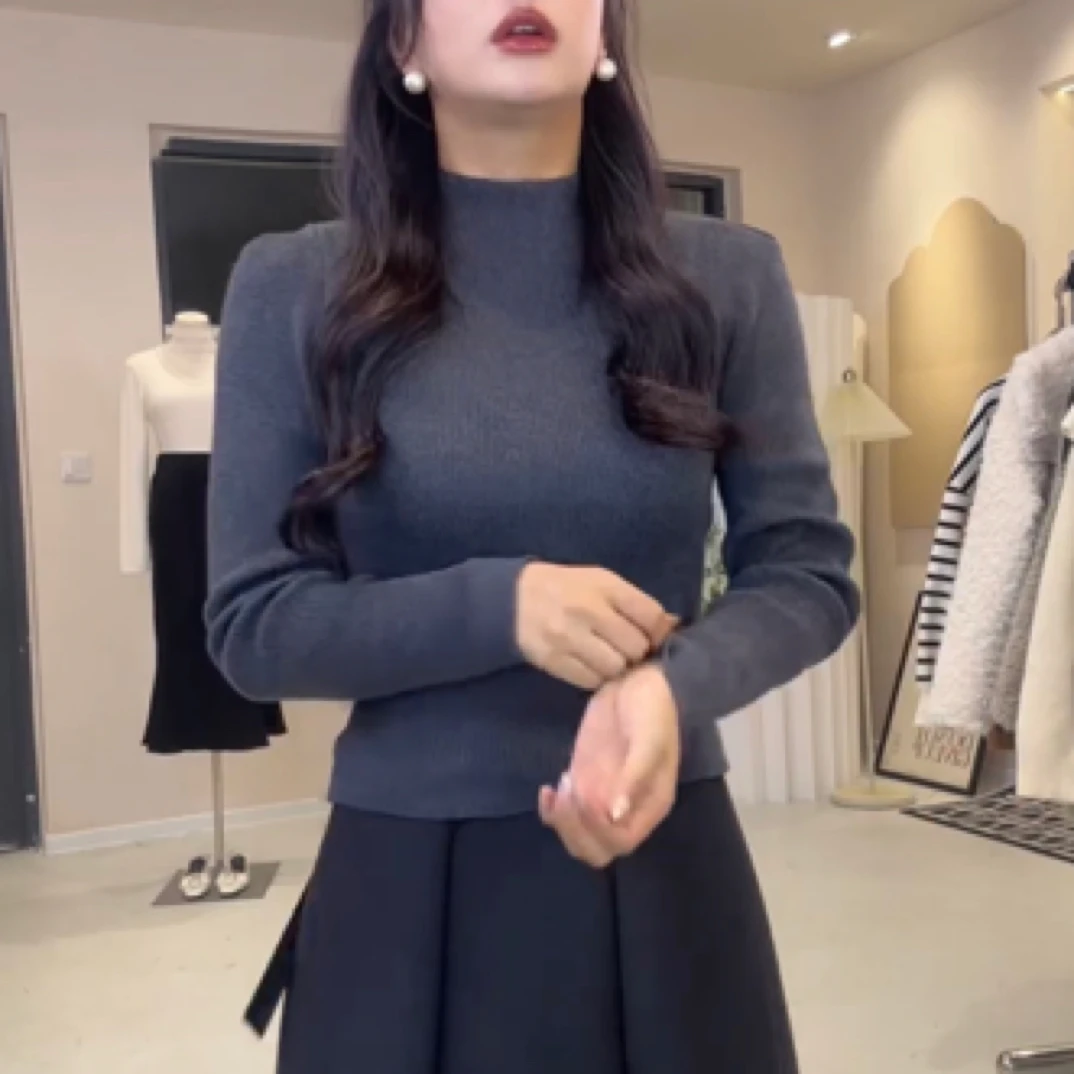 A115半高领泡泡袖基础打底衫