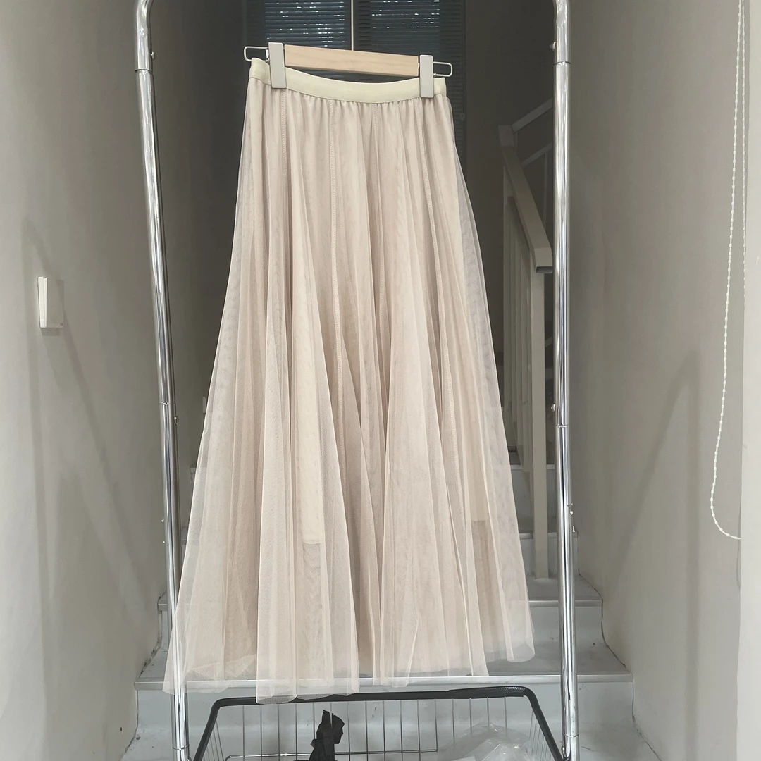 肉粉超仙纱裙松紧腰蓬蓬半身长裙