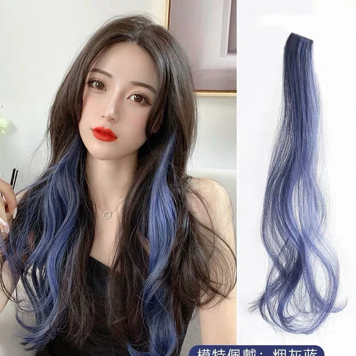 挂耳染接发挑染卷发挑染假发片卷微厚女彩色女两侧挑染神器蓝粉紫