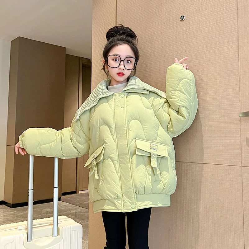 女大童棉服冬装2024新款洋气中长款时尚棉衣女孩冬季加厚棉袄外套
