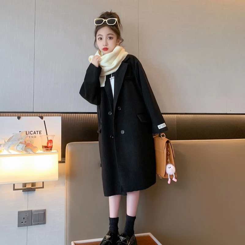 女童毛呢外套2025新款大童女装春装双面绒大衣儿童长款风衣呢子潮