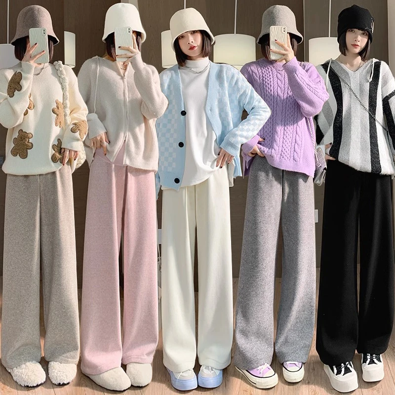 2023年孕妇秋冬季新款阔腿裤毛巾裤外穿休闲显瘦直筒裤运动裤长裤