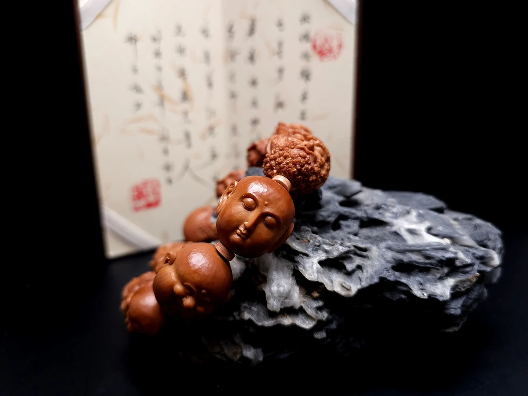 颐核园橄榄核雕手串纯手工罗汉文玩手链男女款释文