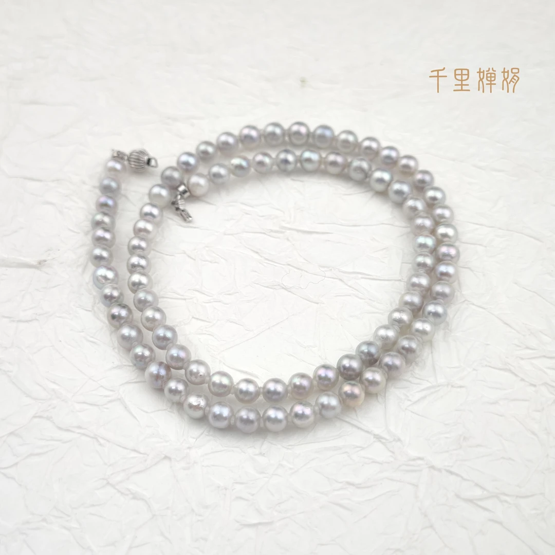 CJ2170 14K白金海水AKOYA真多麻小米珠项链5-6mm