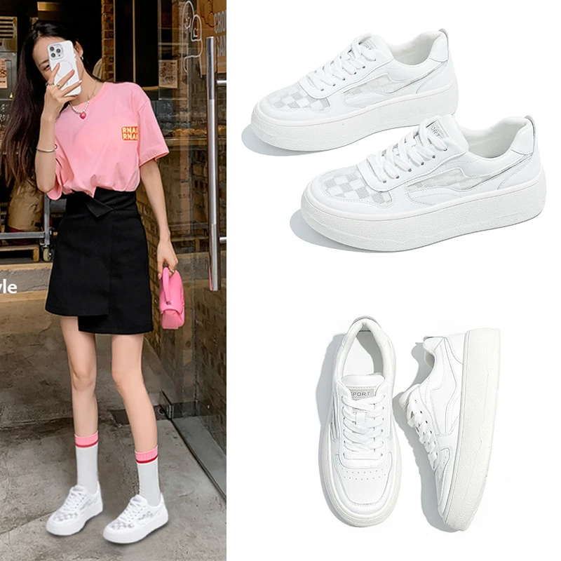 2025夏季新款透气网面小白鞋板鞋休闲简约百搭潮大码女鞋41-43