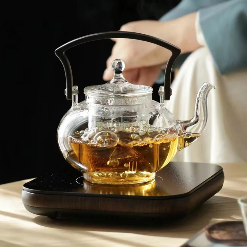 弘龙禾器玻璃煮茶壶手工耐高温加厚大容量耐热煮水壶电陶炉蒸茶壶