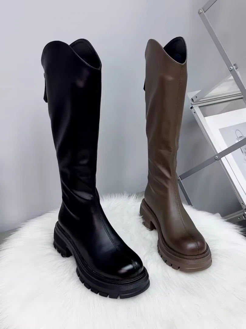 9-22新品女靴平底长筒靴显瘦弹力靴潮款高筒女靴百搭时尚靴子