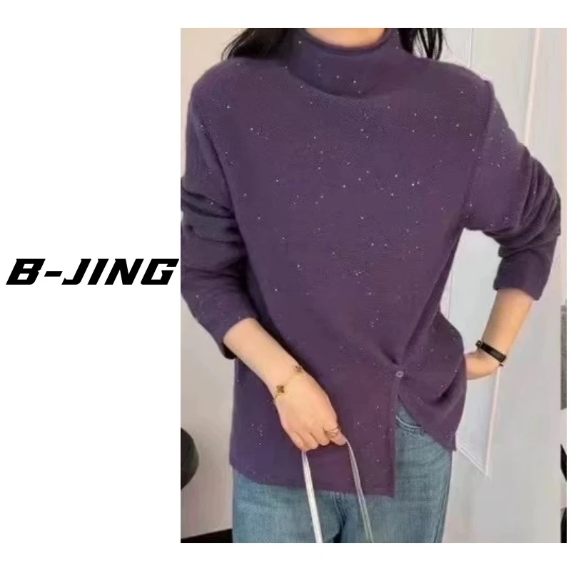 【莎莎家】满天星侧边扣设计套头长袖时尚百搭宽松休闲