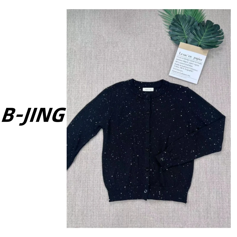 莎莎家【夜莺】星星圆领开衫针织衫气质百搭春秋显瘦时尚