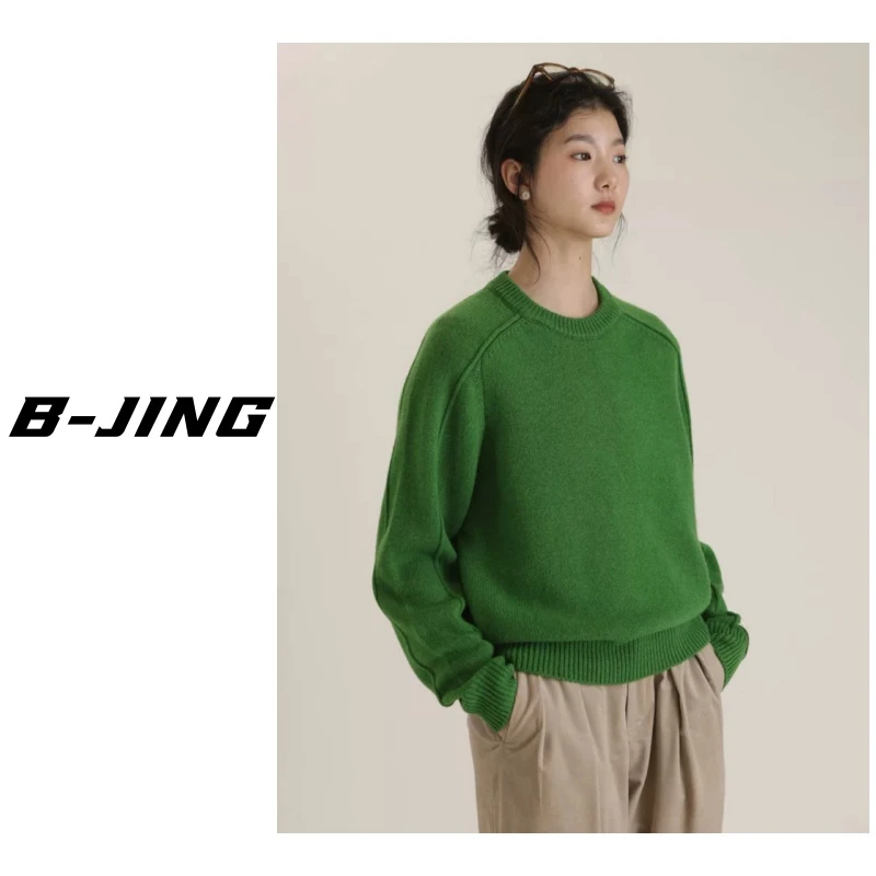 【莎莎家】圆领马蹄肩套头长袖百搭气质时尚