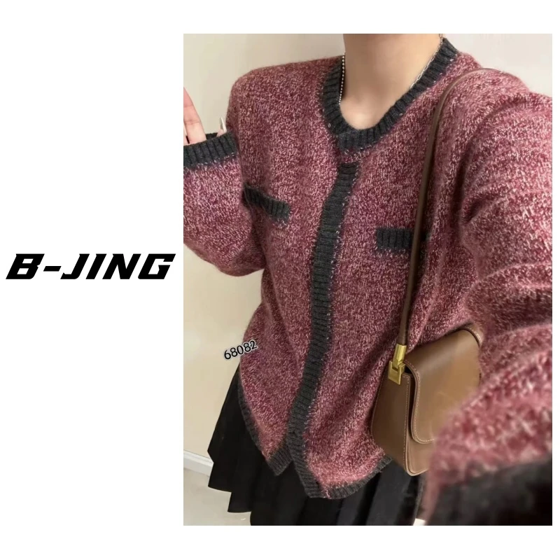 【莎莎家】圆领小香开衫长袖时尚百搭宽松休闲