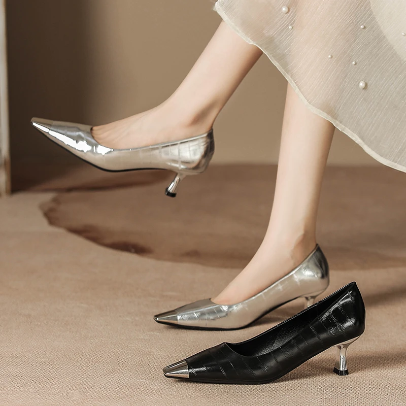 k时尚百搭新款简约通勤黑色浅口高跟鞋H9663-1