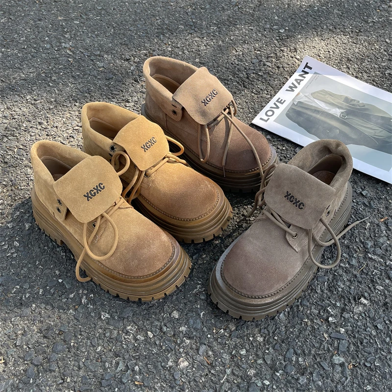 C XGXC翻领机车大黄时装靴早秋新款短靴炸街磨砂马丁靴XG1718