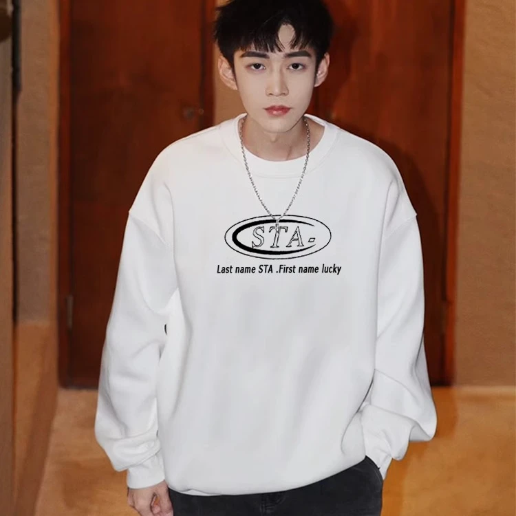 美式复古简约字母圆领卫衣男女2-300斤春秋潮牌宽松重磅情侣上衣