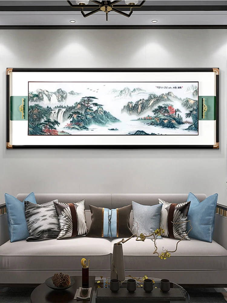 2025新款锦绣山河苏绣新中式客厅刺绣装饰画