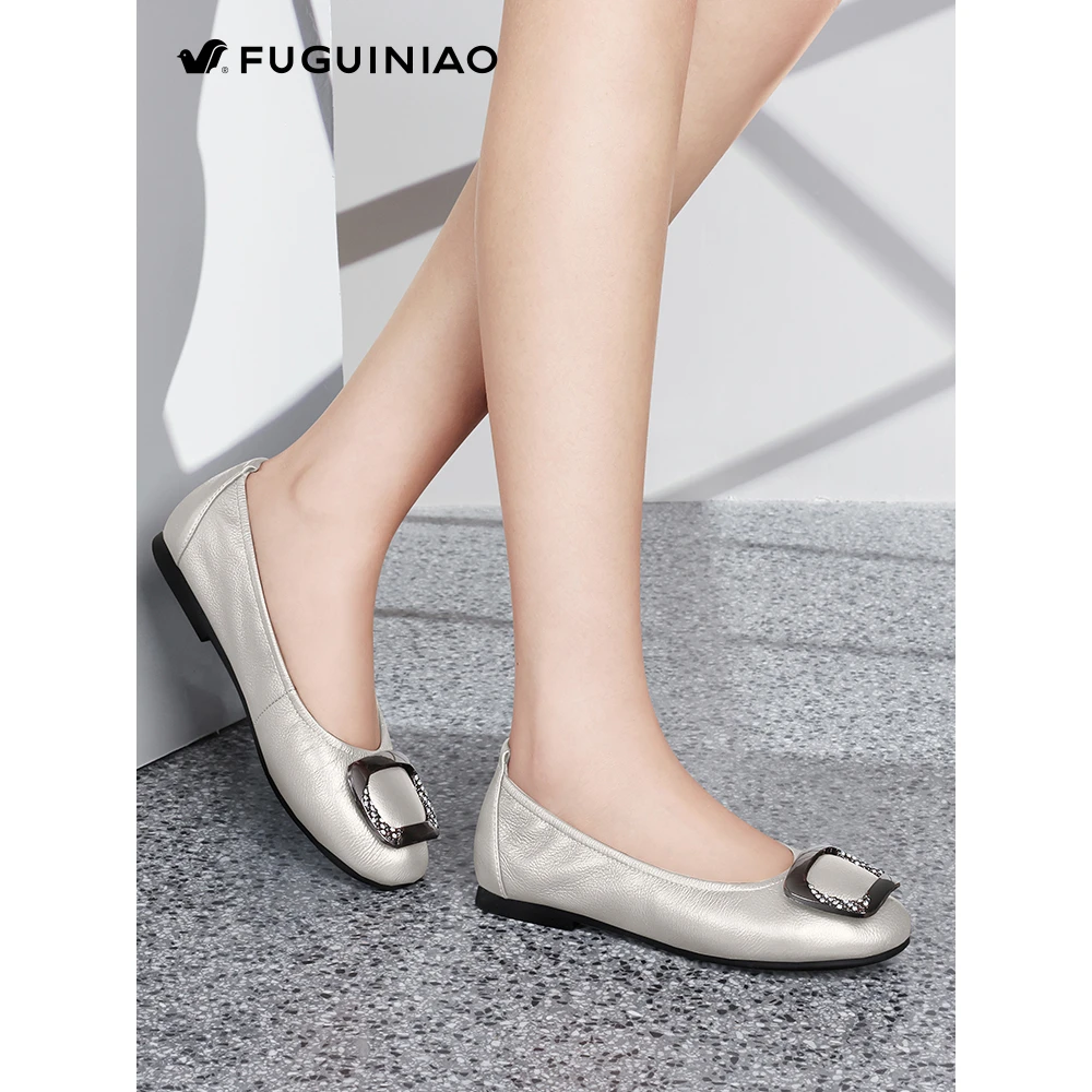 富贵鸟平底单鞋女真皮中年妈妈鞋春秋新款舒适大码浅口瓢鞋豆豆鞋