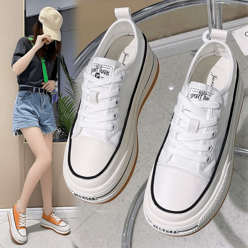 断码小白鞋女2024夏季新款透气网面学生跑步板鞋厚底布面休闲鞋
