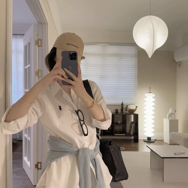 老钱风白衬衫外套女夏季天薄款外搭开衫宽松长袖上衣纯棉衬衣