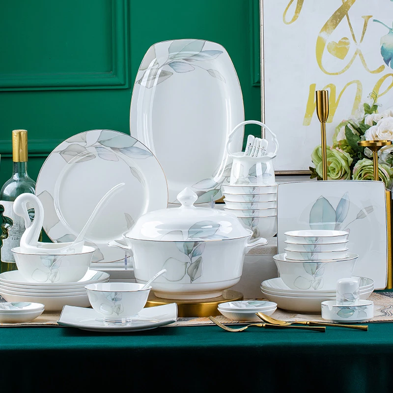 景亿泰陶瓷碗碟套装家用60件景德镇陶瓷骨瓷套装碗盘筷组合碗碟盘