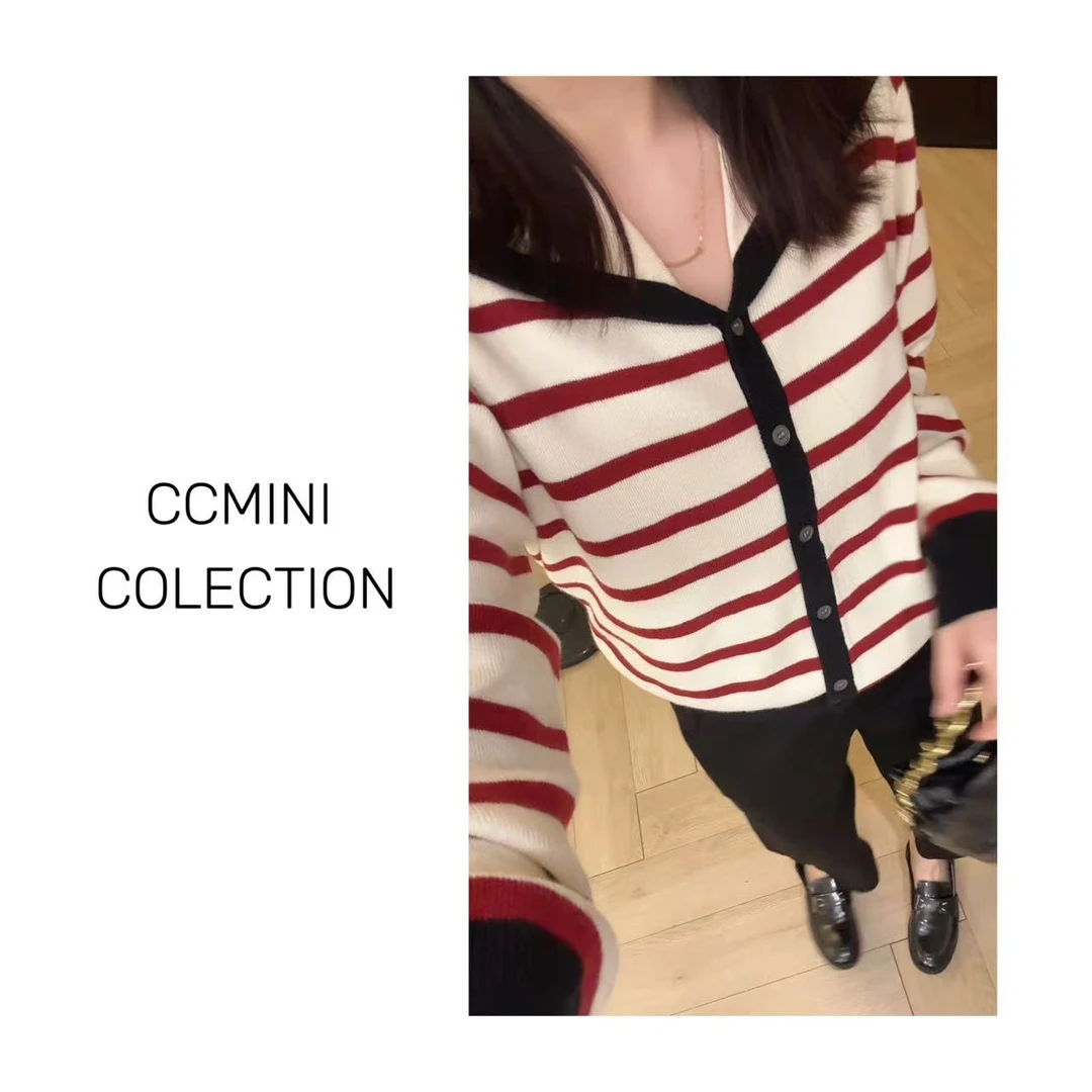 「减龄海军领」秋冬针织条纹上衣女 休闲百搭时尚显瘦撞色针织衫