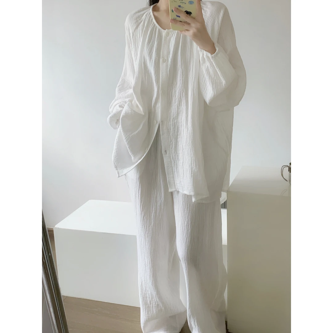 双层棉纱韩版睡衣女款爆款2025新款初秋季新款长袖长裤家居服