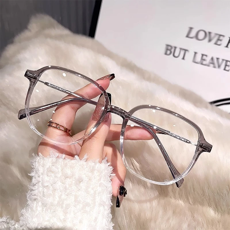 透明渐变灰复古眼镜近视女可配有度数镜片防蓝光平光素颜眼睛镜架