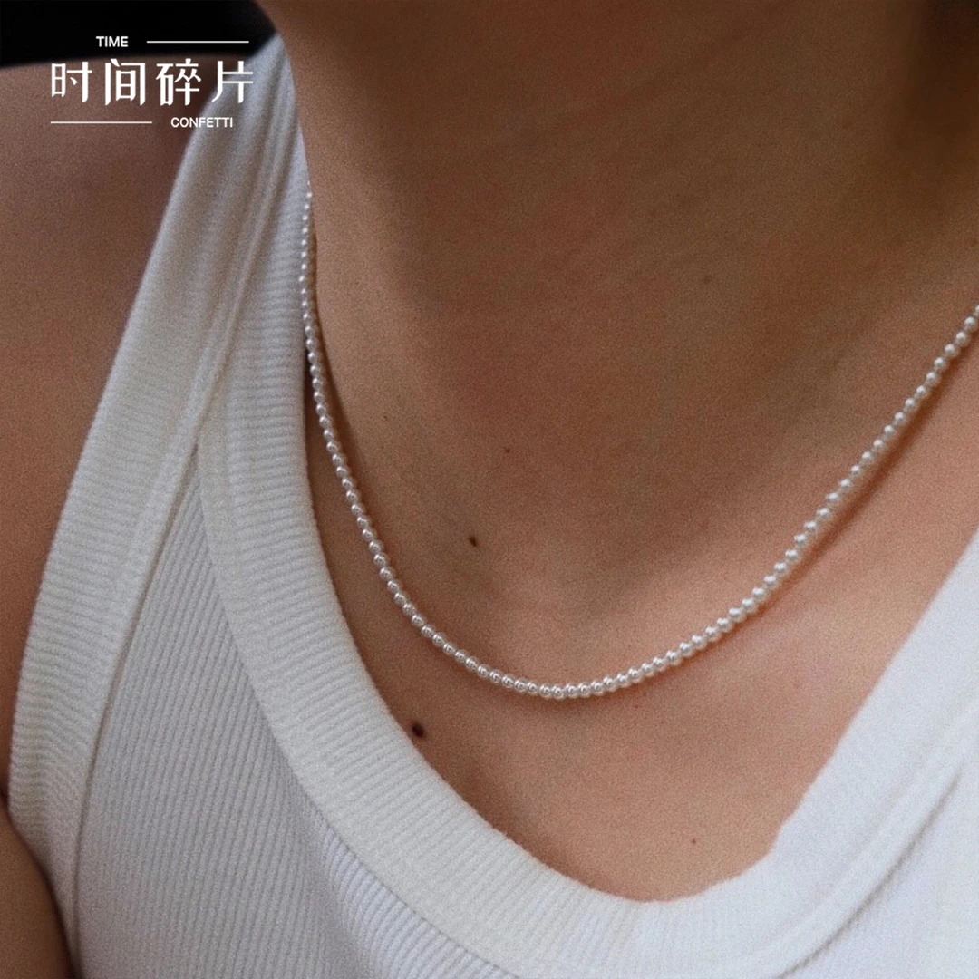 坠链均925银 【孙二娘】法式简约百搭奶油白OT扣长款项链TC 5173