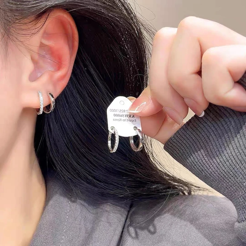 合金耳饰 925银针叠带圈圈气质百搭素款耳环轻奢小众高级感精致
