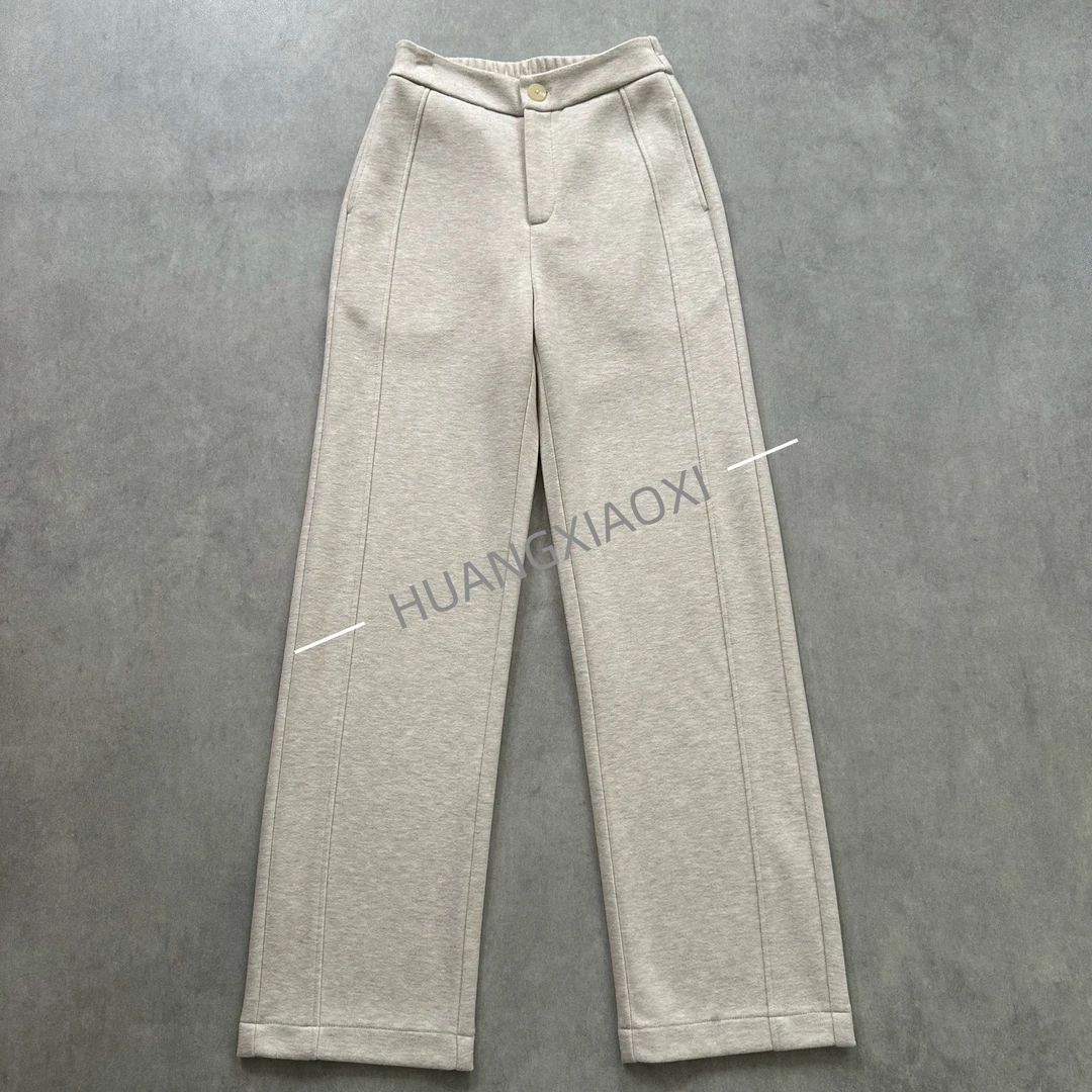 HUANGXIAOXI 绵羊毛窄版直筒裤显瘦百搭 6013 米白