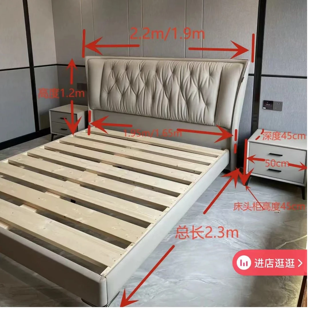 保真头层小黄牛皮意式简约轻奢头层牛小黄牛皮实木床主卧免洗大床