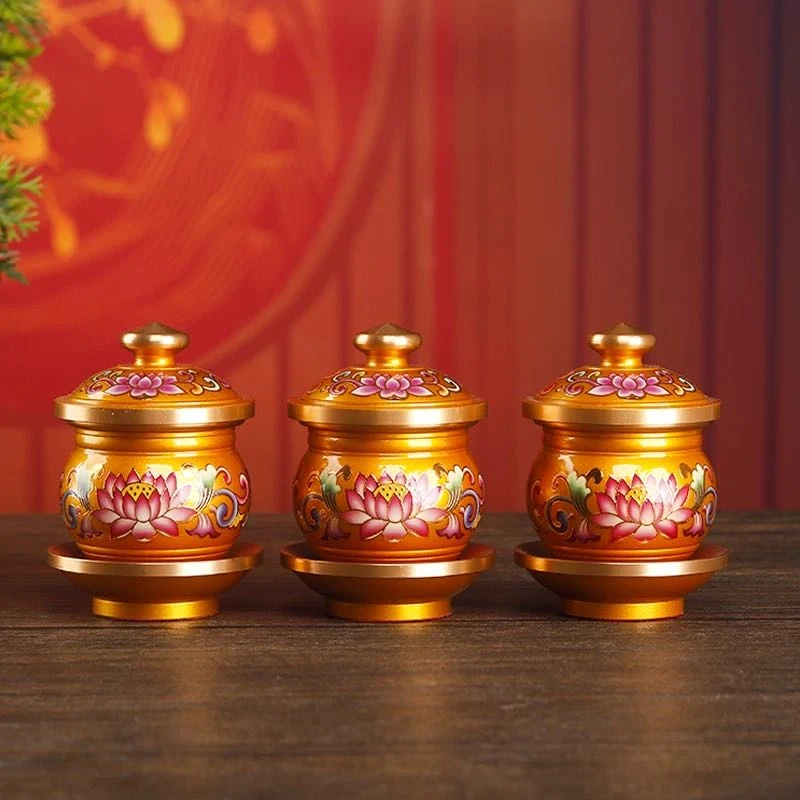 供佛香炉家用珐琅彩佛堂莲花供水杯圣水杯供奉观音长明灯供果盘